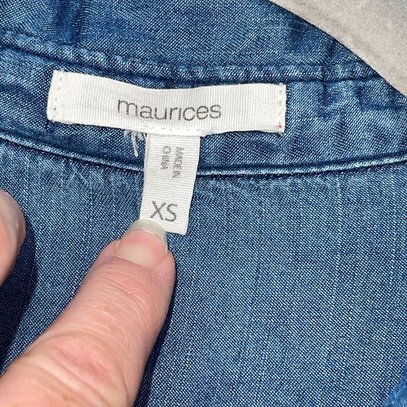 Maurices Lace Up Chambray Shirt Dress Womens XS Pockets Lightweight Roll Sleeve - Picture 9 of 9